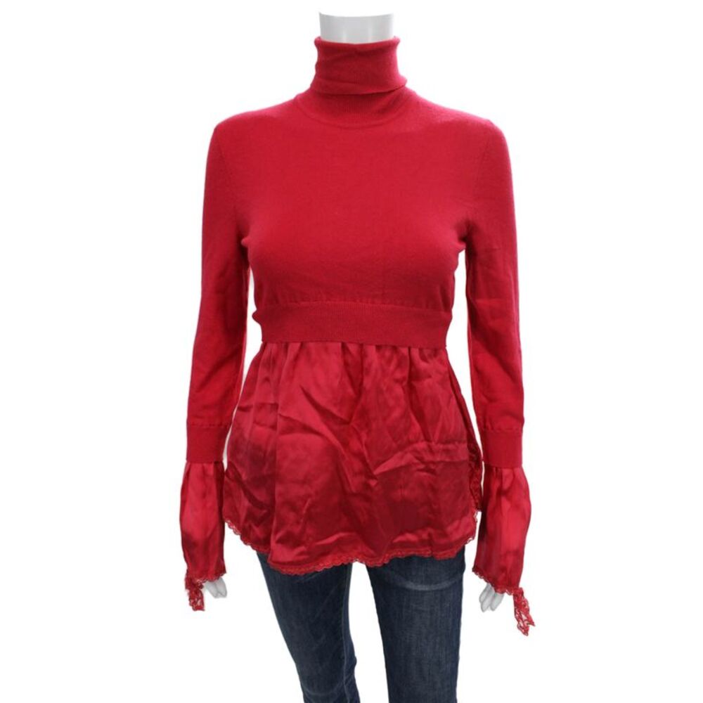 Les Copains Women Blouse Sweater Red Viscose Turtleneck Long Sleeve Size 40